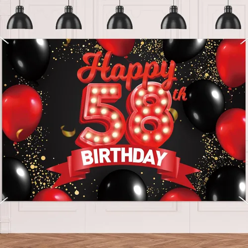 Miniatura 55 de Cartel de feliz cumpleaños 15 color rojo y negro, decoración temática de globos para niñas y mujeres, princesas de 15 años, fiesta de cumpleaños