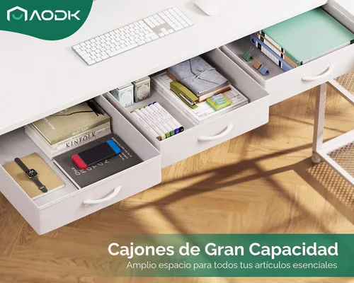 Miniatura 4 de AODK - Escritorio de computadora en forma de L de 53 pulgadas con cajones, con tomas de corriente y estantes de almacenamiento, soporte móvil