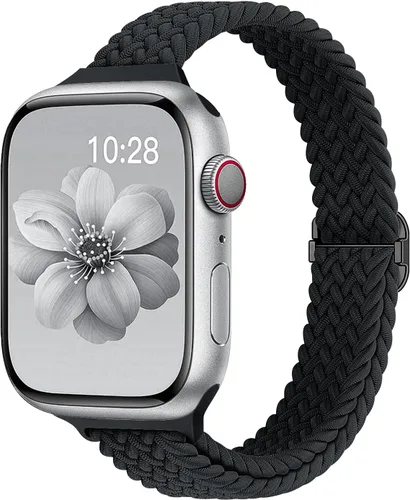 Miniatura 18 de Slim Braided Bands for Apple Watch Band 40mm 41mm 42mm 38mm 46mm 44mm 45mm 49mm Women,Stretchy Solo Loop Nylon Elastic Thin Narrow Skinny Strap for