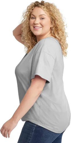 Miniatura 3 de Hanes Size Originals Plus Camiseta de gran tamaño, camiseta de algodón con cuello redondo para mujer, dobladillo curvado