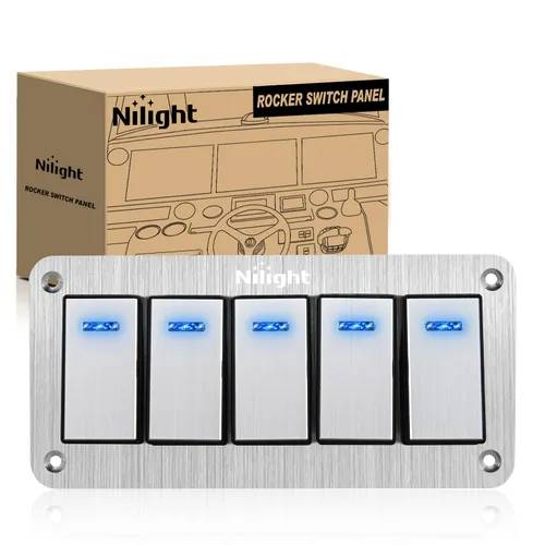Miniatura 35 de Nilight Panel de interruptor basculante de 2 posiciones, 12V 24V DC, interruptores rojos, aluminio, 5 pines, ON OFF, precableado, impermeable