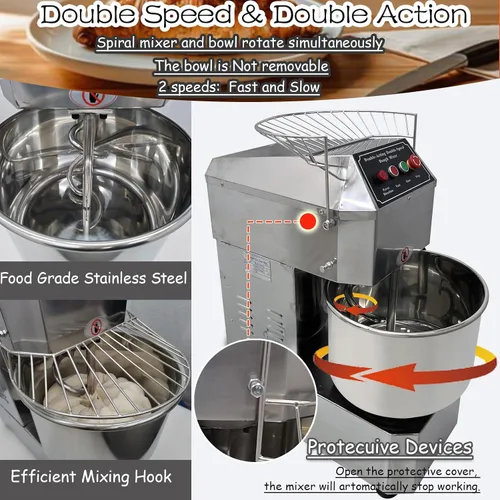 Miniatura 3 de INTSUPERMAI Mezclador de masa comercial Mezclador eléctrico de alimentos con doble acción doble velocidad espiral mezcla para escuelas panaderías
