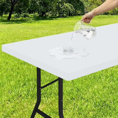 Miniatura 46 de Smiry - Mantel rectangular de vinilo con respaldo de franela elástica ajustada para mesas plegables de 2 pies, manteles impermeables y lavables