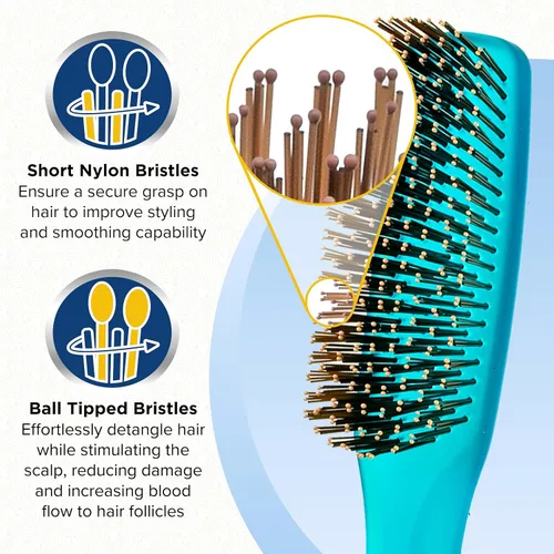 Miniatura 3 de Giorgio GION1B - Cepillo desenredante suave para el cabello, color azul neón, de 7.75 pulgadas, para hombres y mujeres. Cerdas suaves para cuero