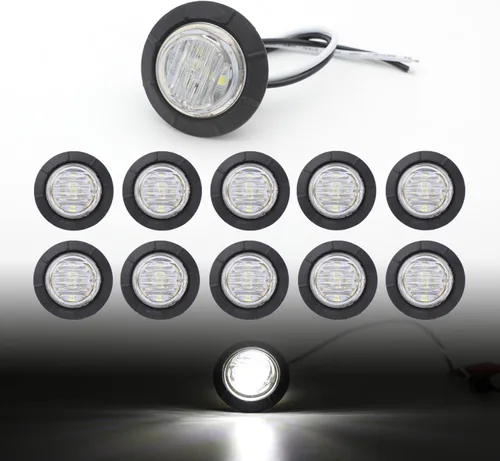 TMH Luces marcadoras laterales redondas de 1-1/4 pulgadas, 6 luces LED de bala blanca, luces marcadoras LED de remolque, montaje en superficie para