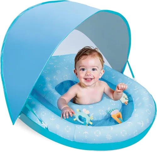 WERNNSAI Flotador de piscina para bebé con toldo, flotadores inflables cubiertos de tela para bebés de 6 a 36 meses, flotadores de piscina para