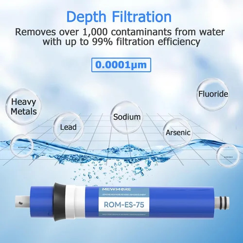 Miniatura 6 de Juego de filtros de repuesto para sistema de ósmosis inversa 75G GPD de 5 etapas 1 año, kit de sistema de filtro de agua RO para debajo