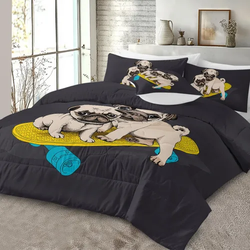 Miniatura 2 de Sleepwish - Juego de edredón de carlino, juegos de ropa de cama de perro de 4 piezas para cama individual, edredón gris reversible para chicos