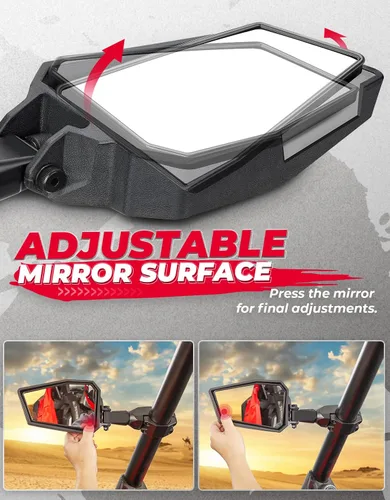 Miniatura 2 de KEMIMOTO UTV Espejos Retrovisores Laterales se Ajustan a Barra Antivuelco de 1.75-2", Compatible con Polaris RZR 800 900 1000 XP Turbo Pioneer Rhino
