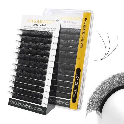 Miniatura 153 de NAGARAKU Extensiones de pestañas Double Tips 4D W, suministros con puntas dobles, gruesas con rizado D de 0.07 mm, bandeja mixta 8-15 mm, 0.07-D