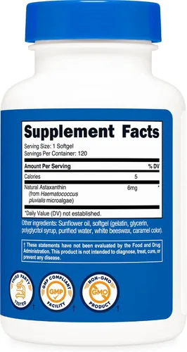 Miniatura 4 de Nutricost Astaxantina 6 mg, sin OMG y sin gluten, 120 cápsulas blandas (suministro para 4 meses)
