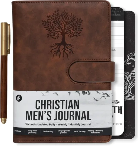 Prazoli - Diario bíblico cristiano de piel, cuaderno de estudio de las escrituras, agenda, devocional diario, sin fecha, regalos religiosos de Árbol