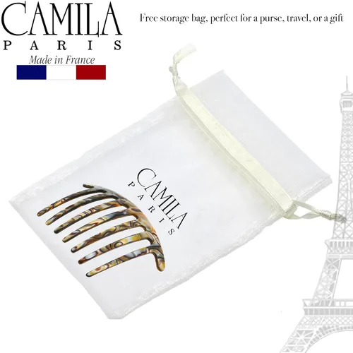 Miniatura 6 de Camila Paris CP3186 Peine lateral francés hecho a mano redondeado, ónix, peines de pelo con torsión francesa, decorativas, pinzas de sujeción fuerte
