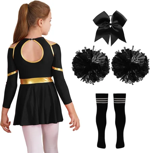 Miniatura 4 de TSSOE Uniforme de animadora para niñas, vestido de leotardo de manga larga, traje de animadora líder