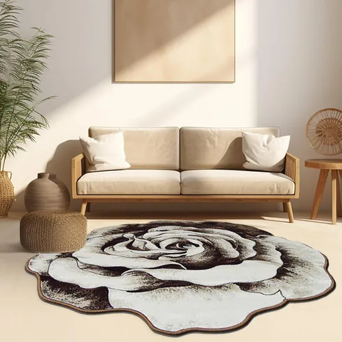 Miniatura 14 de Alfombra redonda de 2 pies con forma de flor, bonita alfombra de felpa con forma de flor, para dormitorio, suelo, sala de estar, alfombra 304 beige