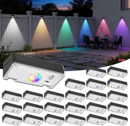 Miniatura 8 de Luces Solares para Valla, 10 Modos de Cambio de Color RGB, Luces Solares Impermeables con Energía Solar IP65, 30 Horas de Funcionamiento, Fácil