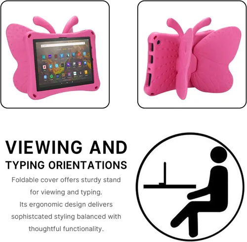 Miniatura 75 de FW Fire 7 - Funda para tablet para niños, Amazon Fire 7 2022, funda de mariposa con luz de atril, EVA, protección contra caídas, resistente, a