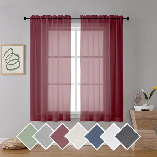 Miniatura 103 de OVZME - Cortinas traslúcidas blancas de 45 pulgadas de largo, 2 paneles, cortinas de gasa con bolsillo para barra para ventanas pequeñas, cada una