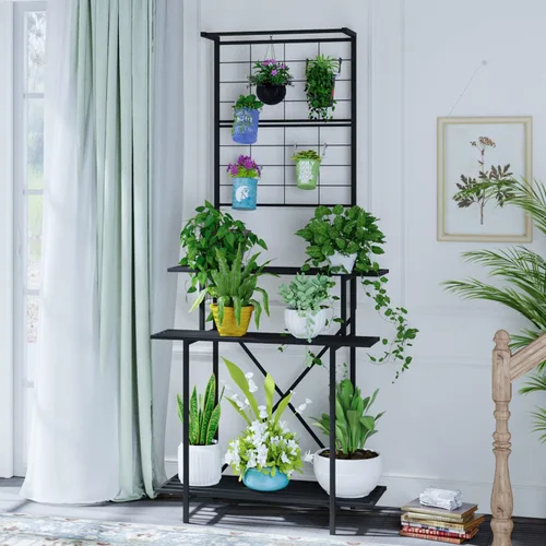 Miniatura 2 de Estante colgante para macetas, resistente soporte para plantas, enrejado, soporte para plantas de múltiples capas para el hogar, jardín, balcón