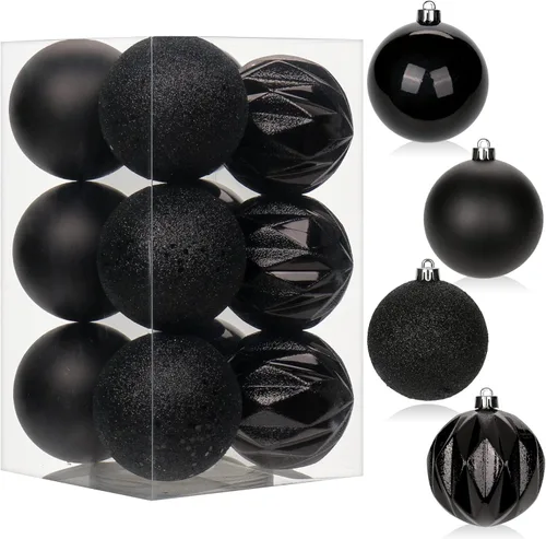 Miniatura 41 de 30 piezas de adornos de bola de árbol de Navidad irrompibles negros para decoración navideña