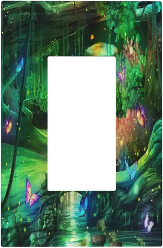 Miniatura 69 de Cubiertas Decorativas para Placas de Interruptor Bosque Primavera Hada Encantada País de las Maravillas Suelo Verde 2 Gang Cubierta de Interruptor