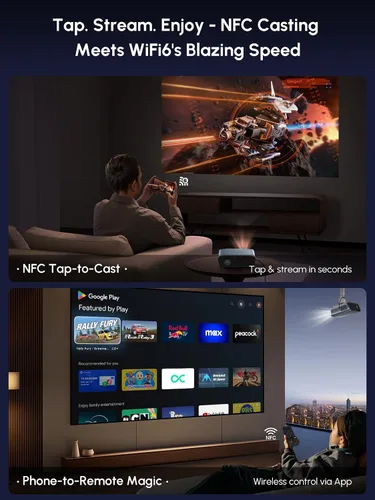 Miniatura 8 de Proyector inteligente 4K con Google TV, 2400 lúmenes ANSI visión diurna, HDR10, NFC, WiFi 6, Bluetooth 5.4, audio DB, HDMI ARC 2.1, enfoque