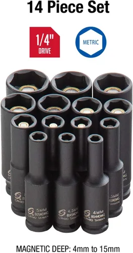Miniatura 3 de Sunex 1831 - Juego de llaves de vaso de impacto magnético profundo de 1/4 pulgadas, 14 piezas métricas, 0.236 a 0.597 pulgadas, acero de aleación