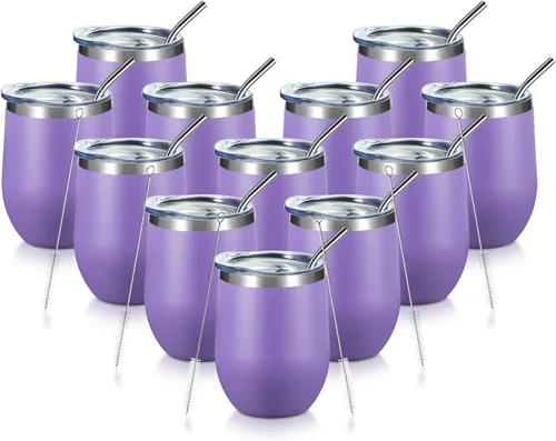 Miniatura 23 de COMOOO Vaso de vino aislado de 12 onzas con tapa, vaso de vino de acero inoxidable sin tallo, vaso de vino de doble pared al vacío con pajita, café
