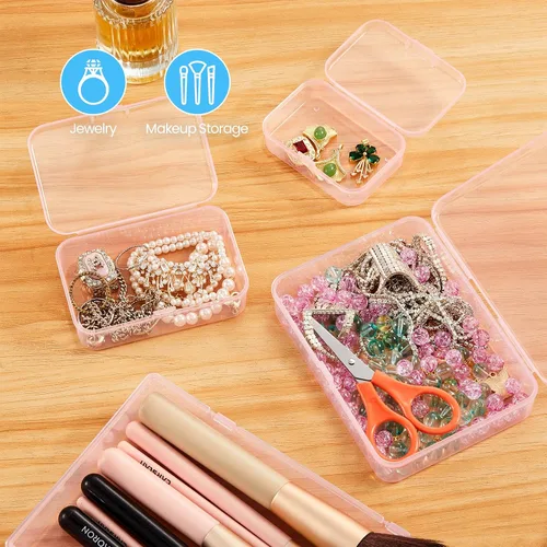 Miniatura 4 de Goodma Caja de almacenamiento de plástico rectangular de 36 piezas, color rosa Tamaños mixtos, tapas con bisagras, para objetos pequeños