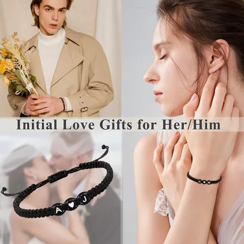 Miniatura 4 de Pulseras con iniciales para mujer, hombres, regalos para novia, novio, pulseras con letras "I Love You", regalos para ella, él, mejor amigo, regalo