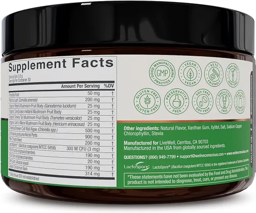 Miniatura 7 de Live Conscious Beyond Greens - Superalimento concentrado en polvo, sabor matcha con clorella, equinácea, probióticos para apoyo inmunológico
