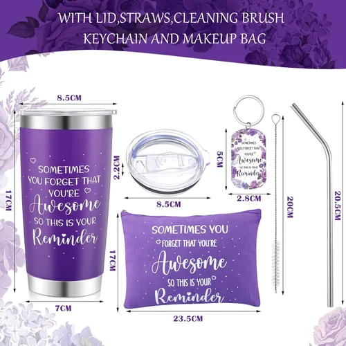Miniatura 3 de Zhehao Juego de 3 regalos de cumpleaños morados para mujeres, set de regalos inspiradores de 20 onzas, con texto en inglés "You Are Awesome ", bolsa