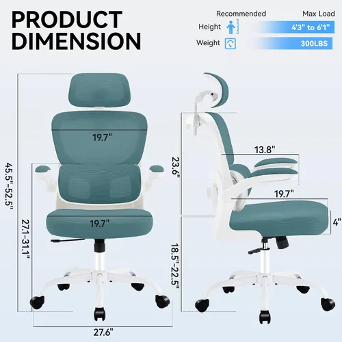 Miniatura 2 de AreShark Silla de Oficina Ergonómica con Soporte Lumbar Ajustable y Gancho para Respaldo, Silla de Malla Transpirable con Respaldo Alto y Ruedas