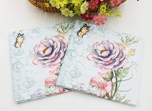 Miniatura 3 de WallyE Servilletas de papel de rosa y mariposa, tejido floral para fiesta de té, almuerzo, despedida de soltera, fiesta de té, boda o decoupage