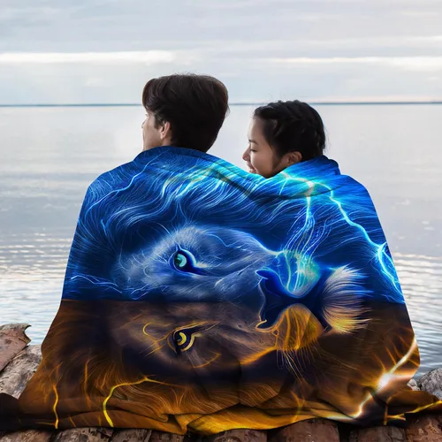 Miniatura 5 de SARA NELL Manta de león de rayo de fuego y hielo, manta genial para hombres, mujeres, adolescentes y niños, regalo único con estampado de animales