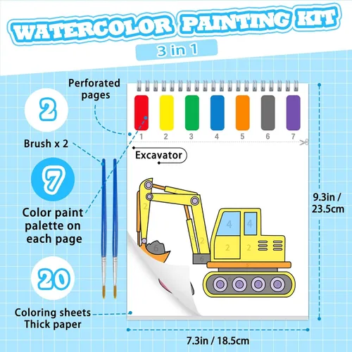 Miniatura 5 de Libros de pintar con agua SOCOLER para niños pequeños, papeles de pintura de acuarela sin desorden con tema de tráfico para niños, kit de pintura