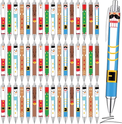 Geyoga 48 piezas de bolígrafos navideños retráctiles, lindos bolígrafos de bola de Navidad de colores, tinta negra, suministros de oficina y