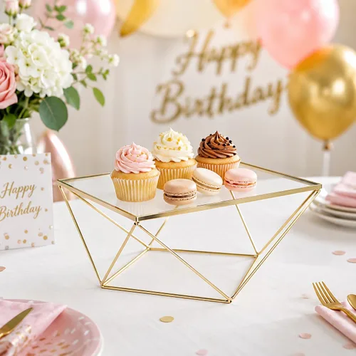 Miniatura 4 de Efavormart - Soporte redondo de metal dorado de 18 pulgadas para tartas, diseño barroco adornado con parte superior de cristal, bandeja