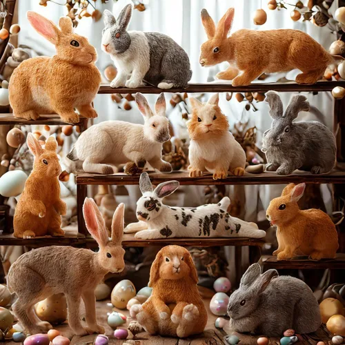 Miniatura 3 de Toymany 12 figuras de conejo de Pascua para niños, figuras de conejo, juguete de animales de granja para decoración de pasteles, recuerdos de fiesta
