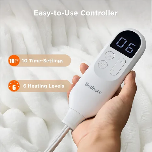Miniatura 3 de Bedsure Manta eléctrica tamaño matrimonial – Manta térmica de franela gruesa a rayas con 6 ajustes de calor, 10 ajustes de tiempo, temporizador de 8