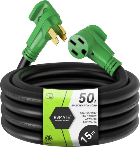 Miniatura 13 de RVMATE Cable de extensión de alimentación con cerradura para RV/generador de 50 amperios y 15 pies, mango de fácil enchufe, 14-50P a SS 2-50R