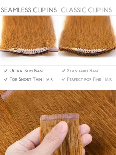 Miniatura 4 de WENNALIFE – Extensiones de cabello humano sin costuras con clip, 130 g, 18 pulgadas, 7 piezas, cabello Remy natural color pelirrojo cobrizo