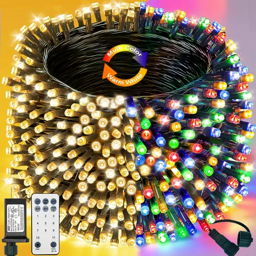 Miniatura 12 de Decute - Tira de luces de Navidad, impermeable, 300 LED, 105 pies, certificado UL con enchufe de extremo a extremo, 8 modos, guirnalda de luces