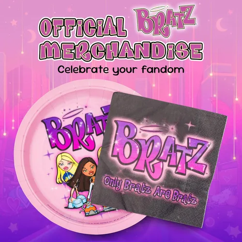 Miniatura 6 de Silver Buffalo Bratz Dolls con Yasmin, Sasha, Jade y Cloe Juego de 32 piezas de vajilla desechable para fiestas: platos de papel y servilletas Bratz