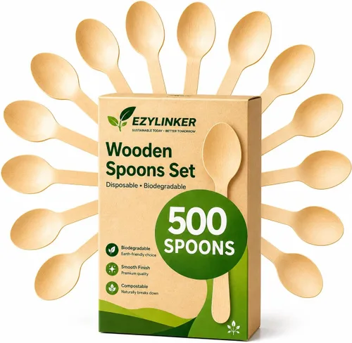 Miniatura 10 de Juego de 500 tenedores de madera desechables, alternativos a los tenedores de plástico y bambú, ecológicos, biodegradables y compostables, juego