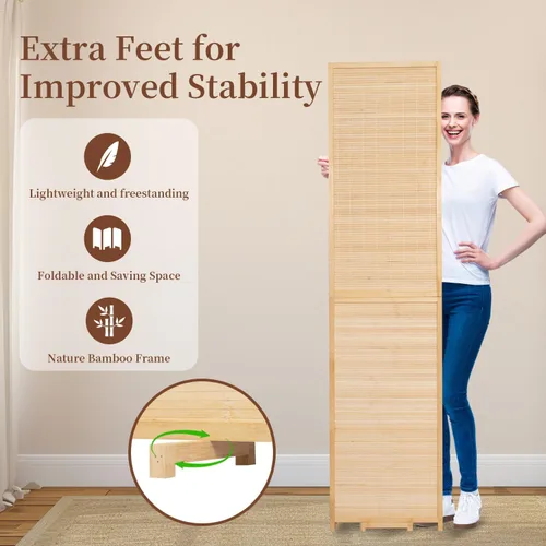 Miniatura 4 de Divisor de pared de bambú de 6 paneles, 106 pulgadas de ancho x 67 pulgadas de alto, diseño plegable con base extra estable, pantalla divisora