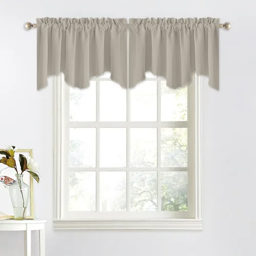 Miniatura 44 de NICETOWN Cenefa de ventana para dormitorio, ahorro de energía, bolsillo para barra, cenefa festoneada corta para ventana pequeña para lavandería