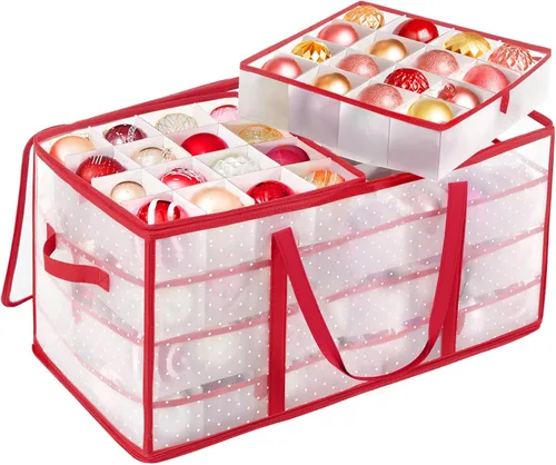 SONGMICS Cajas grandes de almacenamiento para adornos navideños, bolas de 3 pulgadas, 8 bandejas, 128 ranuras, contenedor de almacenamiento navideño