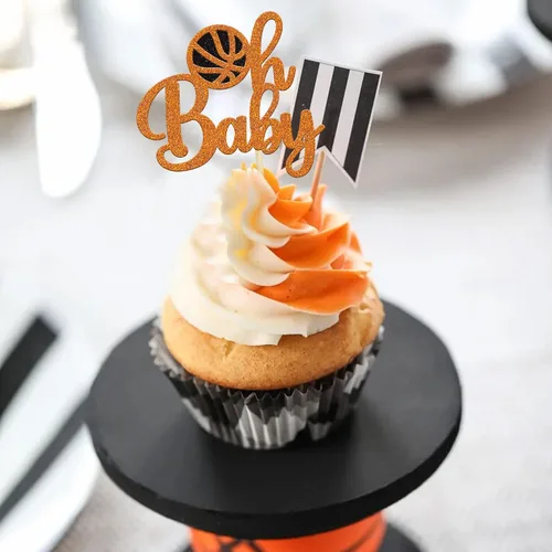 Miniatura 5 de Gyufise 24 piezas de baloncesto Oh Baby Cupcake Toppers Jugador de Baloncesto Escena Temática Púas de Fruta para Deportes Tema Babyshower Cumpleaños