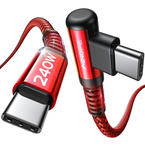 Miniatura 17 de AINOPE Cable USB C a USB C de 240W (6.6 pies, paquete de 2, USB C Chubby) Cable de carga rápida USB C a USB C, cable cargador USB C en ángulo recto